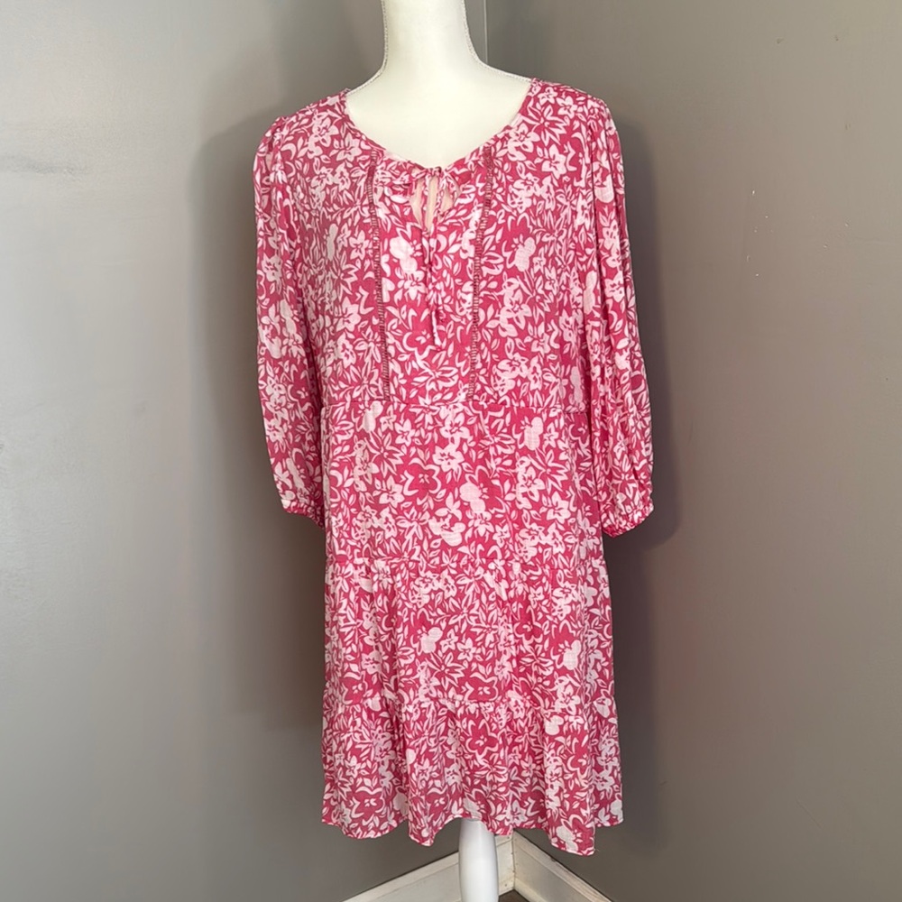 Pink Floral Midi Tiered Dress